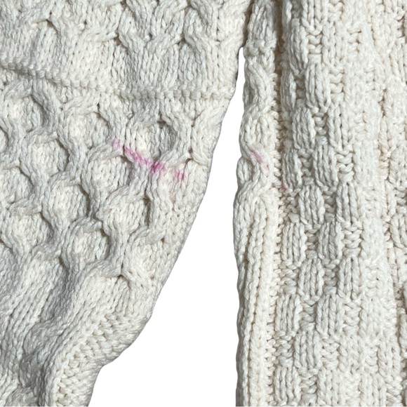 Carraig Donn Cream Cardigan Sweater 100% Merino Wool Aran Cable Trellis - Picture 4 of 6